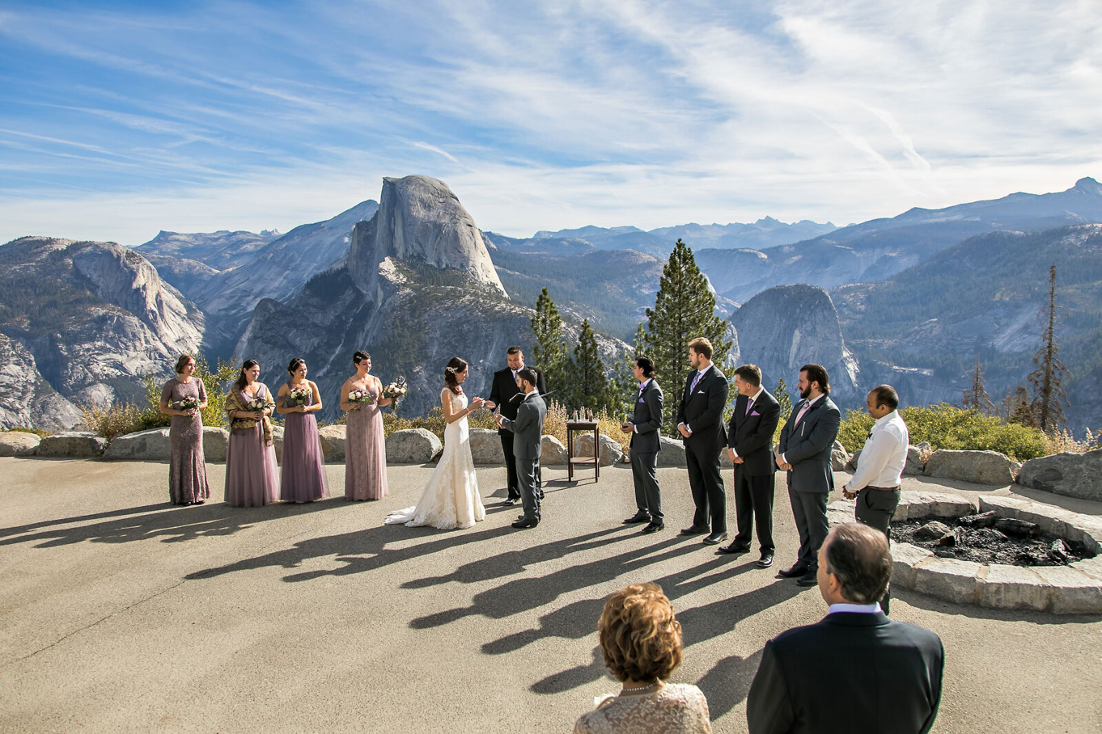 Bride and groom at Glacier Point overlook.