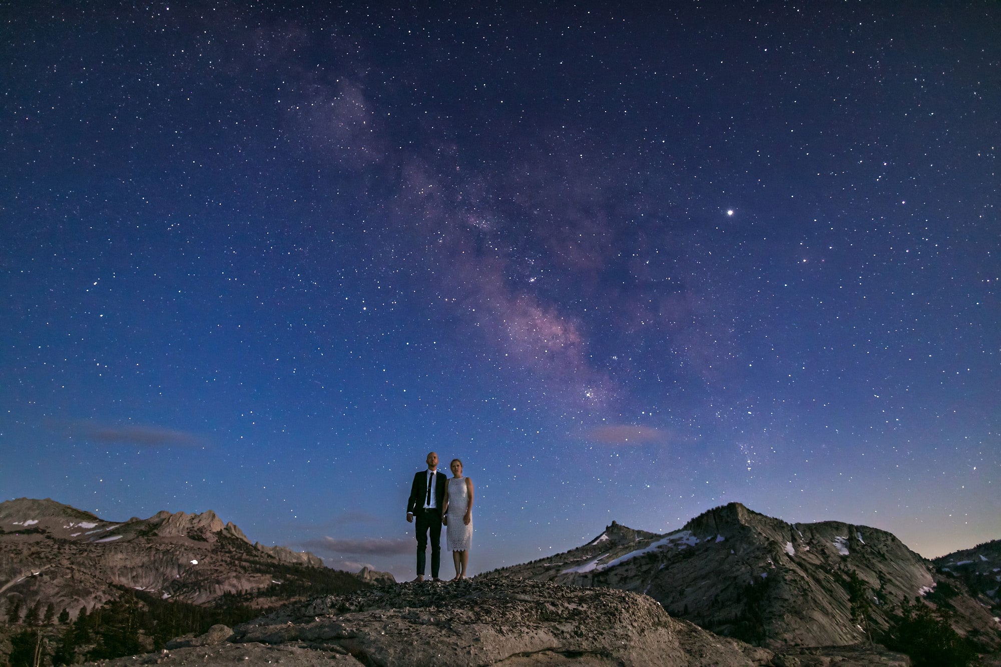 wedding couple under the stars in Yosemite backcountry