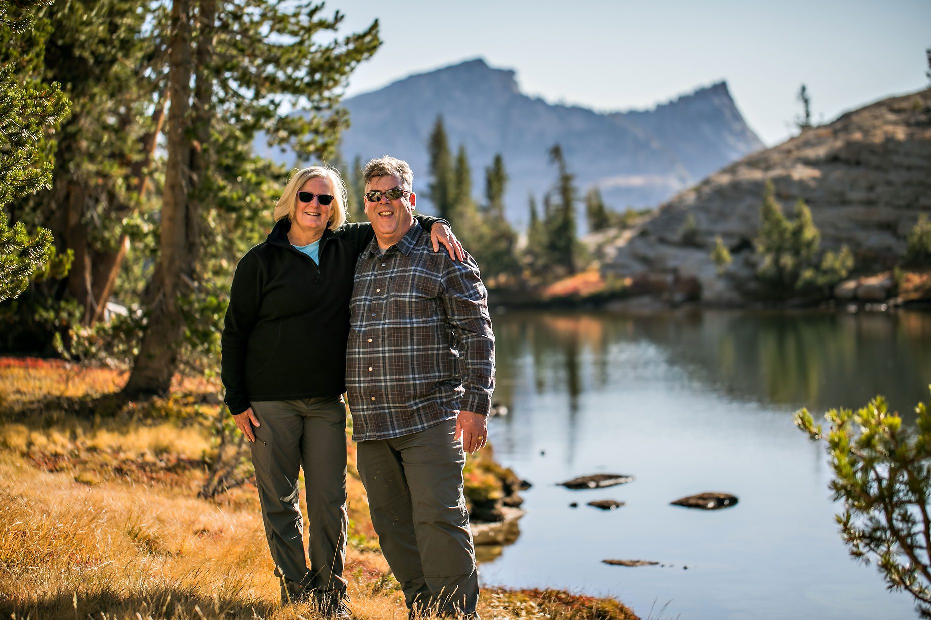Image of couple in love getting adventure session photography in Yosemite’s high country out of Tuolumne Meadows.