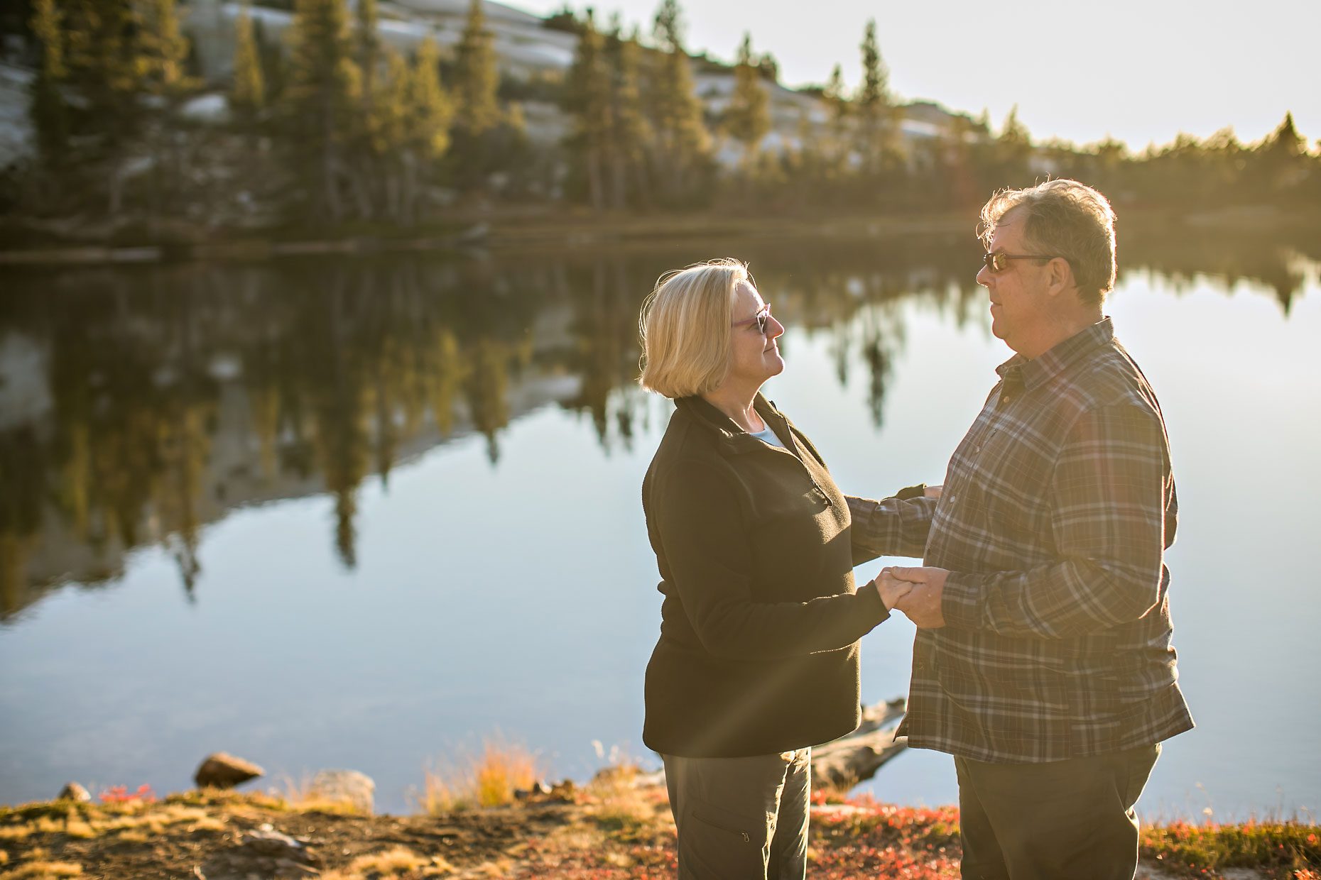 Image of couple in love getting adventure session photography in Yosemite’s high country out of Tuolumne Meadows.
