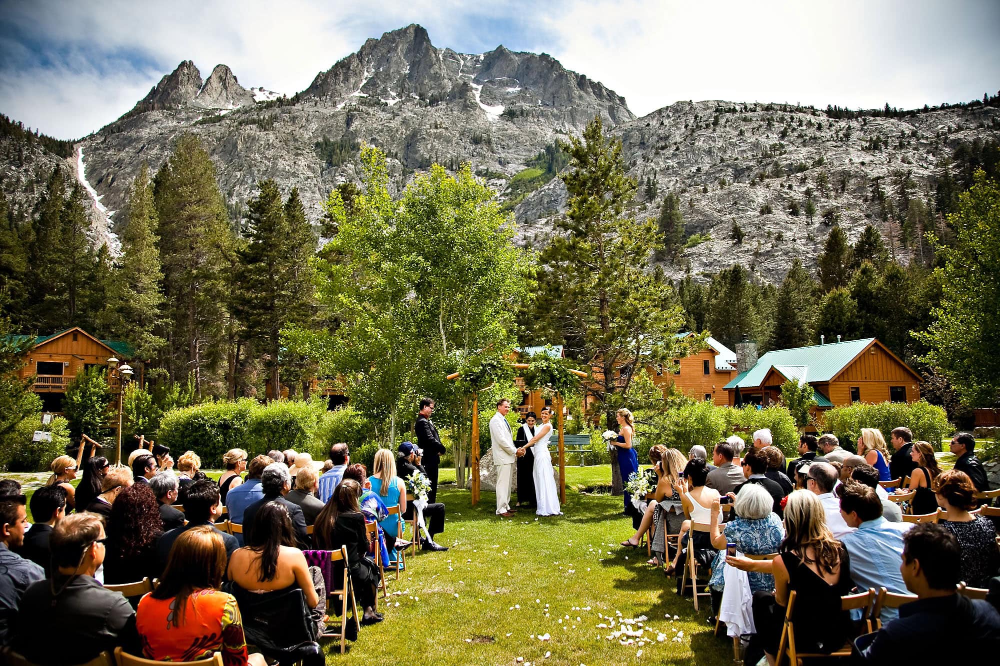 Wedding Ceremony in mountains at June Lake Double Eagle resort.