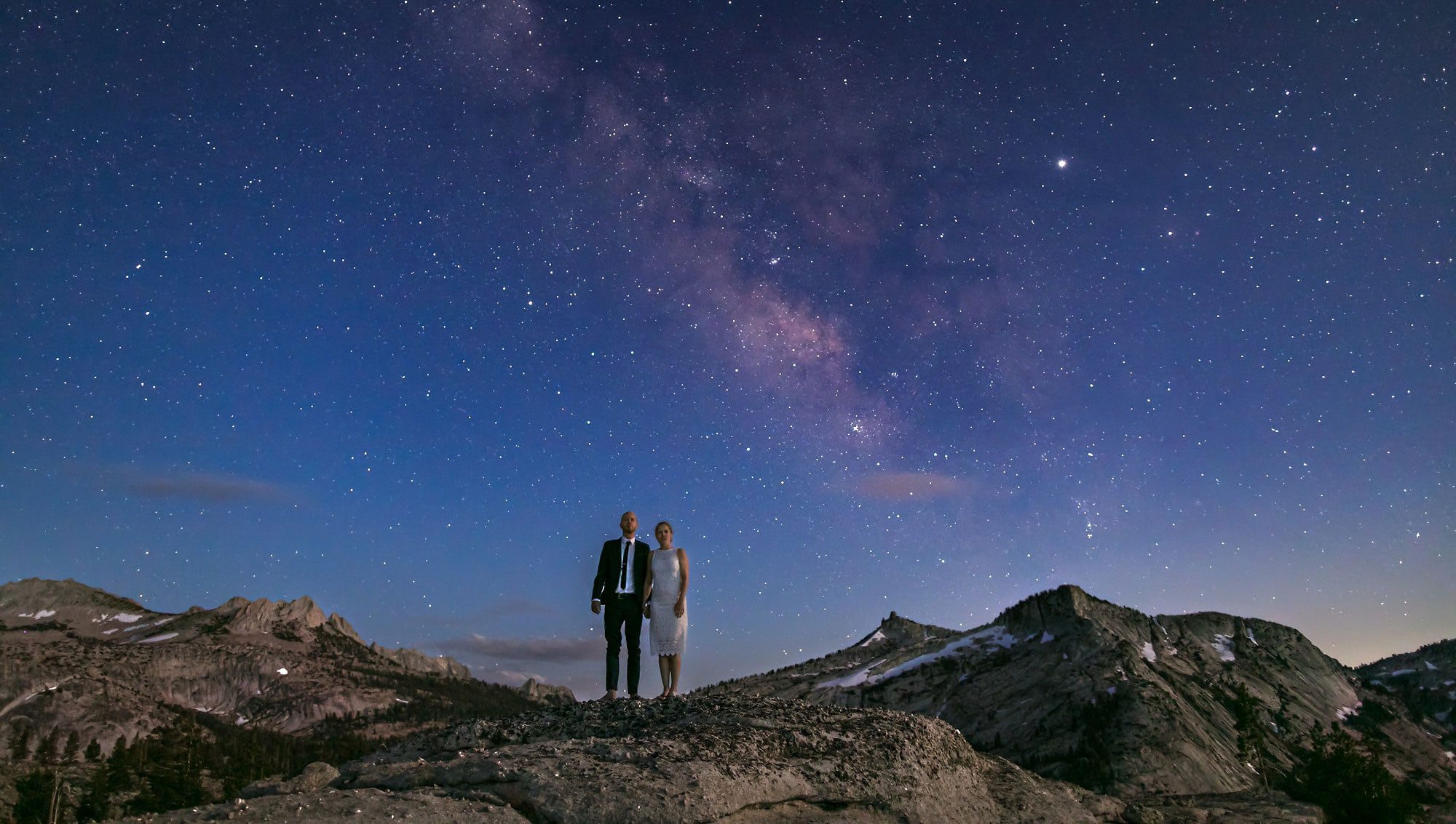 wedding couple under the stars in Yosemite backcountry