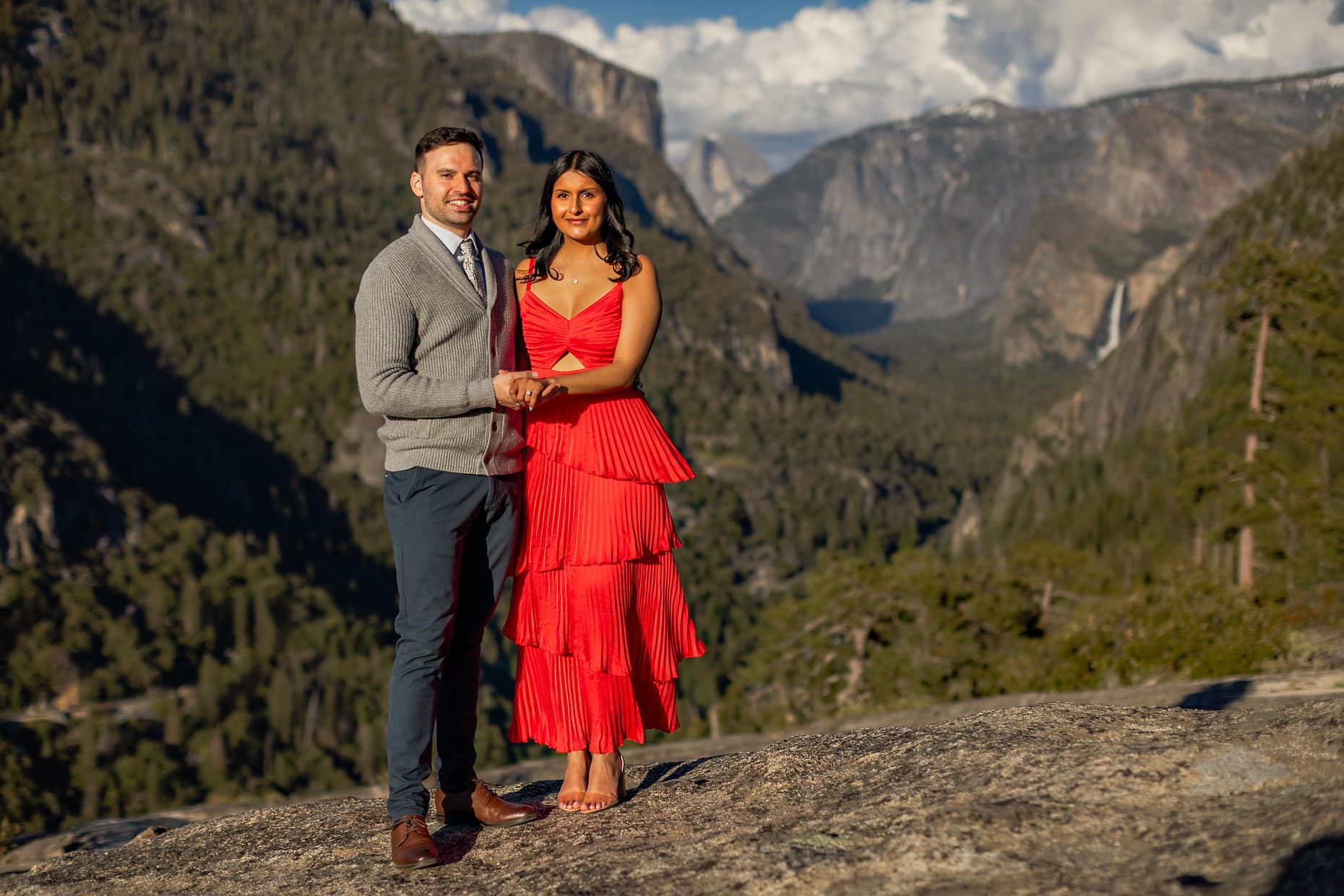 engaged couple in the mountains